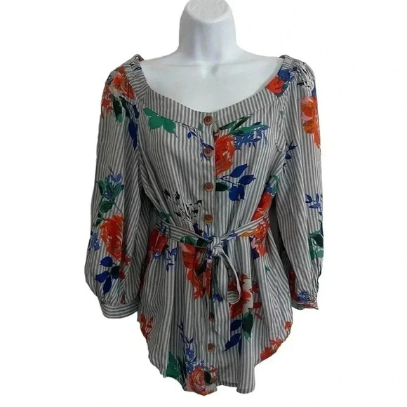 Anthropologie Maeve women’s top size 2 blouse Lilorne Floral sleek  button down - Picture 9 of 9